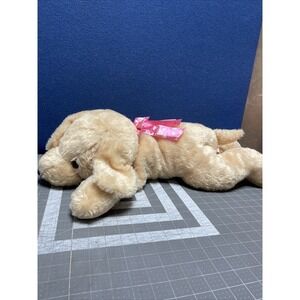 MTY International Yellow Lab Puppy Dog Plush 24" Pink Satin Heart Bow Hard Nose